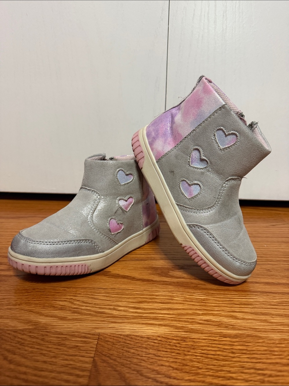 Stride Rite Gray and Pink Heart Kids Boots